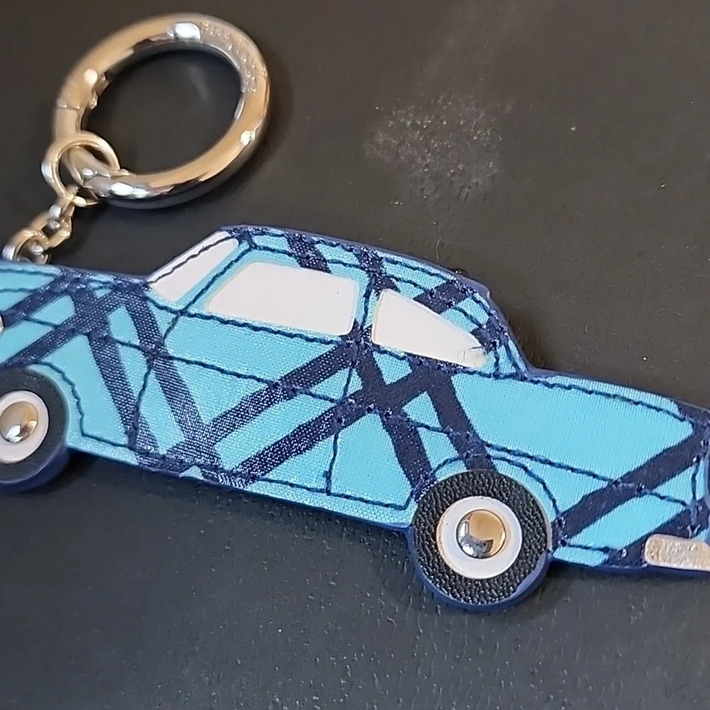Vera Bradley Car Beep Beep! Purse Bag Charm Blue Plaid Leather